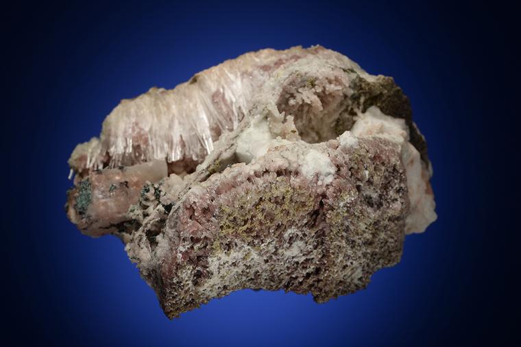 NATROLITE with PREHNITE, ANALCIME and COPPER in CALCITE